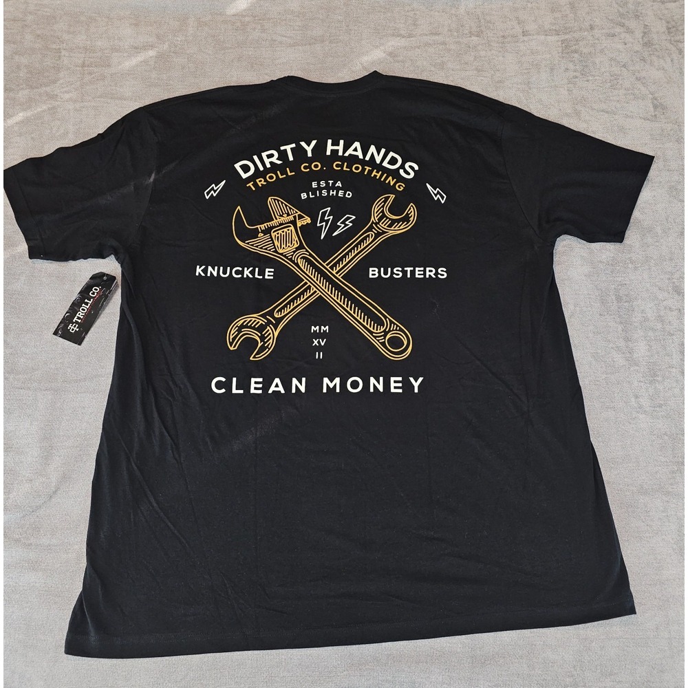 TROLL CO Dirty Hands Clean Money Twisted Wrenches Mens Black Short Sleeve 3XL